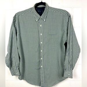 LL Bean Shirt Mens XL Green & Blue Plaid Checked 100% Cotton